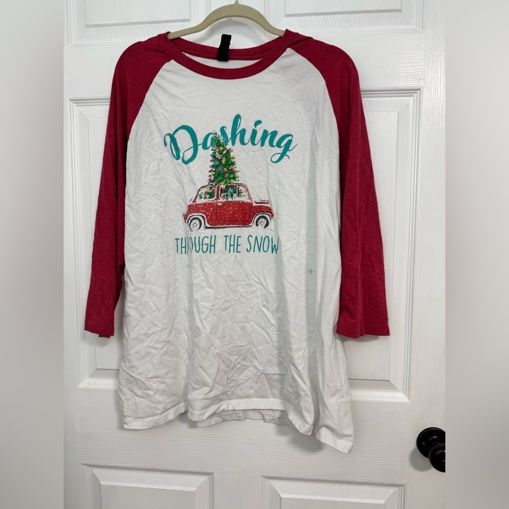 District White Tee with Red Trim and Black Tag - 2XL